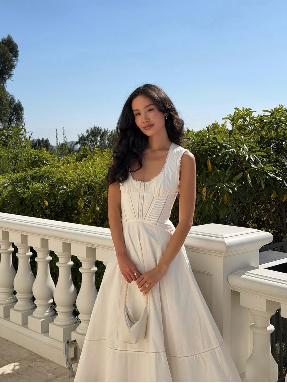 House of CB Solana White Cotton Waist Cinch Midi Sundress - Picture 2 of 8